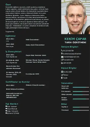 Tarih Öğretmeni Cv Örnekleri cv indir
